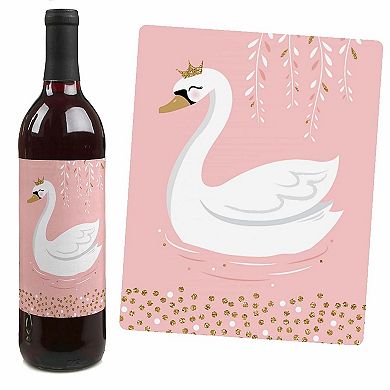 Big Dot Of Happiness Swan Soiree - White Swan Party Decor - Wine Bottle Label Stickers - 4 Ct