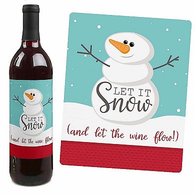 Big Dot Of Happiness Let It Snow - Snowman Christmas Party Wine Bottle Label Stickers 4 Ct