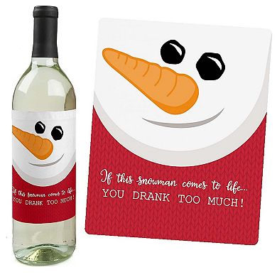 Big Dot Of Happiness Let It Snow - Snowman Christmas Party Wine Bottle Label Stickers 4 Ct