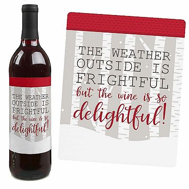 Big Dot Of Happiness Let It Snow - Snowman Christmas Party Wine Bottle Label Stickers 4 Ct