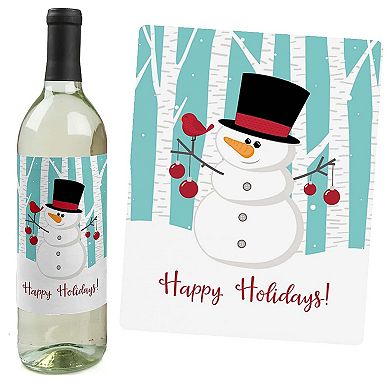 Big Dot Of Happiness Let It Snow - Snowman Christmas Party Wine Bottle Label Stickers 4 Ct