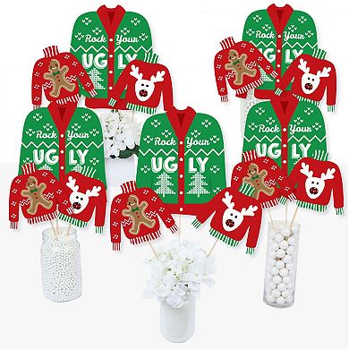 Big Dot Of Happiness Ugly Sweater Holiday Or Christmas Centerpiece Sticks Table Toppers 15 Ct