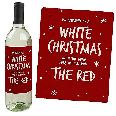 Big Dot Of Happiness Red & Green Christmas - Holiday Decor - Wine Bottle Label Stickers 4 Ct