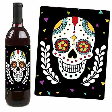 Big Dot Of Happiness Day Of The Dead - Sugar Skull Decor - Wine Bottle Label Stickers - 4 Ct