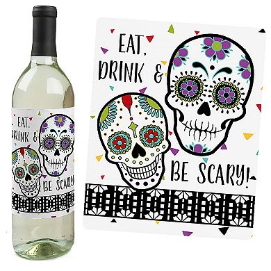 Big Dot Of Happiness Day Of The Dead - Sugar Skull Decor - Wine Bottle Label Stickers - 4 Ct