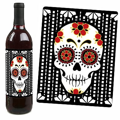 Big Dot Of Happiness Day Of The Dead - Sugar Skull Decor - Wine Bottle Label Stickers - 4 Ct