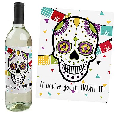 Big Dot Of Happiness Day Of The Dead - Sugar Skull Decor - Wine Bottle Label Stickers - 4 Ct