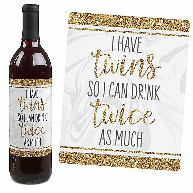 Big Dot Of Happiness It's Twins Gold Twins Baby Shower Decor Wine Bottle Label Stickers 4 Ct