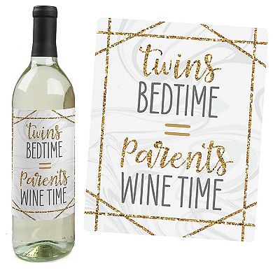 Big Dot Of Happiness It's Twins Gold Twins Baby Shower Decor Wine Bottle Label Stickers 4 Ct