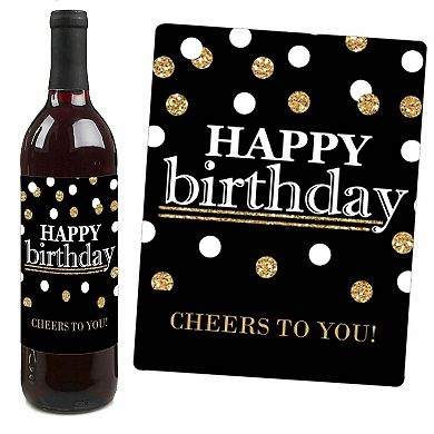 Big Dot Of Happiness Adult Happy Birthday Gold - Party Gift - Wine Bottle Label Stickers 4 Ct