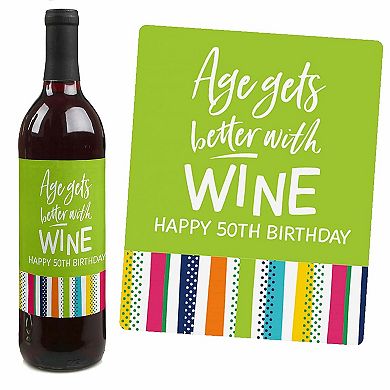 Big Dot Of Happiness 50th Birthday - Cheerful Happy Birthday Wine Bottle Label Stickers 4 Ct