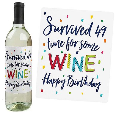 Big Dot Of Happiness 50th Birthday - Cheerful Happy Birthday Wine Bottle Label Stickers 4 Ct