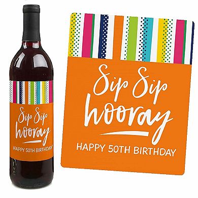 Big Dot Of Happiness 50th Birthday - Cheerful Happy Birthday Wine Bottle Label Stickers 4 Ct