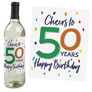 Big Dot Of Happiness 50th Birthday - Cheerful Happy Birthday Wine Bottle Label Stickers 4 Ct