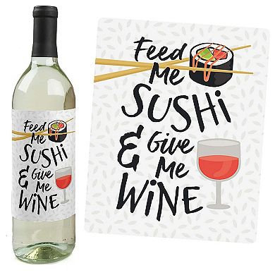 Big Dot Of Happiness Let's Roll Sushi Japanese Party Decor Wine Bottle Label Stickers 4 Ct