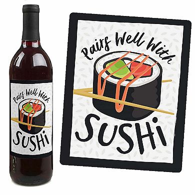 Big Dot Of Happiness Let's Roll Sushi Japanese Party Decor Wine Bottle Label Stickers 4 Ct