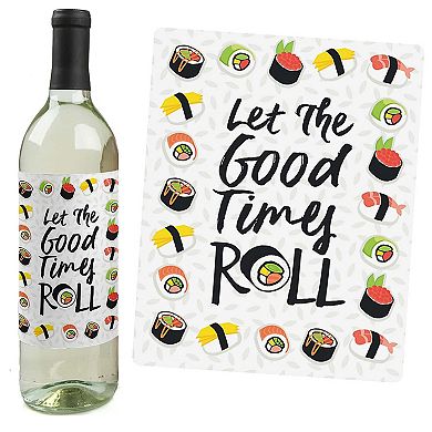 Big Dot Of Happiness Let's Roll Sushi Japanese Party Decor Wine Bottle Label Stickers 4 Ct