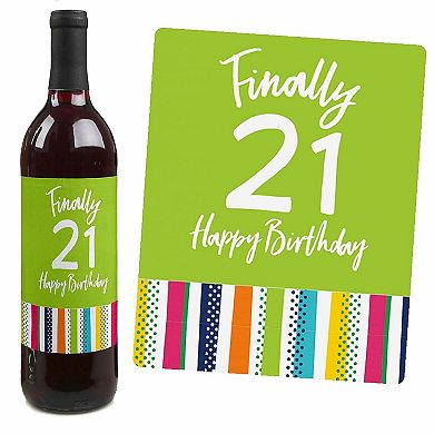 Big Dot Of Happiness 21st Birthday - Cheerful Happy Birthday Wine Bottle Label Stickers 4 Ct