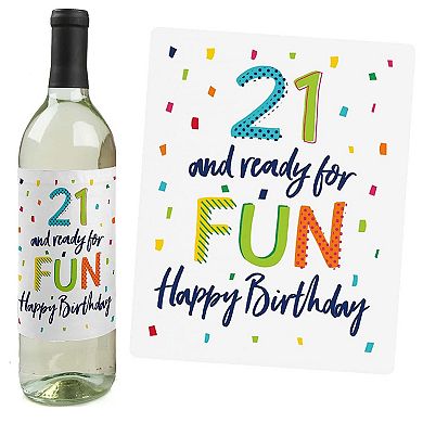 Big Dot Of Happiness 21st Birthday - Cheerful Happy Birthday Wine Bottle Label Stickers 4 Ct