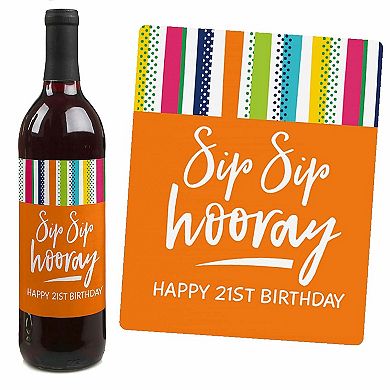 Big Dot Of Happiness 21st Birthday - Cheerful Happy Birthday Wine Bottle Label Stickers 4 Ct