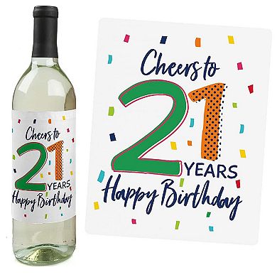 Big Dot Of Happiness 21st Birthday - Cheerful Happy Birthday Wine Bottle Label Stickers 4 Ct