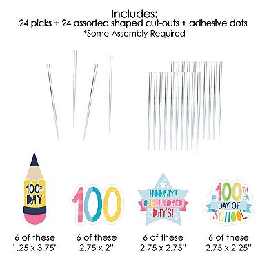 Big Dot Of Happiness Happy 100th Day Of School Dessert Cupcake Topper Clear Treat Picks 24 Ct