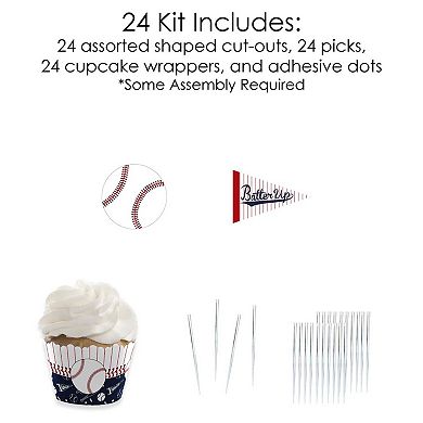 Big Dot Of Happiness Batter Up - Baseball Decor - Cupcake Wrappers & Treat Picks Kit 24 Ct