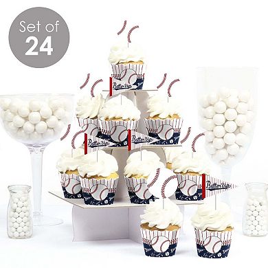 Big Dot Of Happiness Batter Up - Baseball Decor - Cupcake Wrappers & Treat Picks Kit 24 Ct