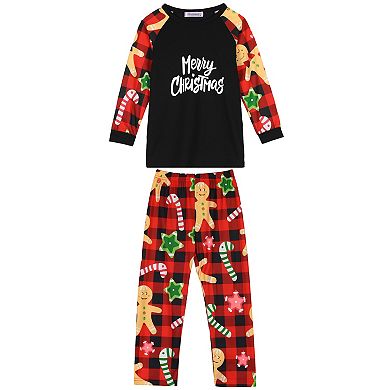 Kids Christmas Gingerbread Man Print Long Sleeve Tee With Pants Lounge Pajama Sets