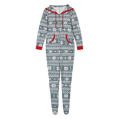 Kids Christmas One Piece Pajama Zipper Xmas Long Sleeve Set With Pockets