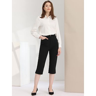 Work Women's High-waisted Cropped Slim Split Capris Pants