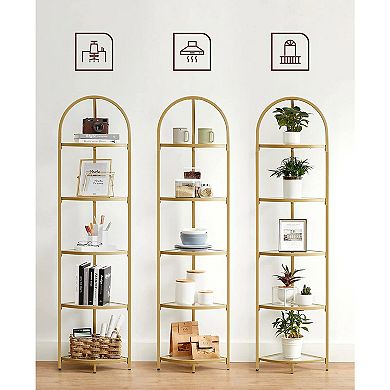 Corner Shelf, 5 Tier Corner Bookshelf,tempered Glass Shelves,modern Style