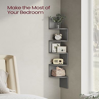 Corner Shelf, 5-tier Floating Wall Shelf With Zigzag Design, Bookshelf