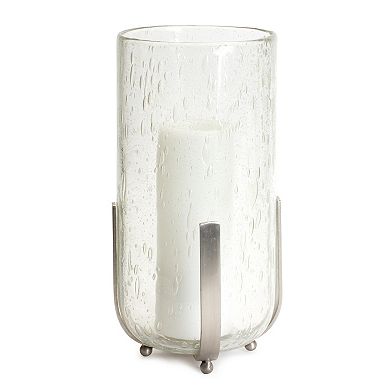 Silver Bubbled Glass Vase Candle Hurricane With Metal Stand