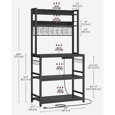 Bakers Rack With Power Outlet, Microwave Stand, Coffee Bar With Metal Wire Panel