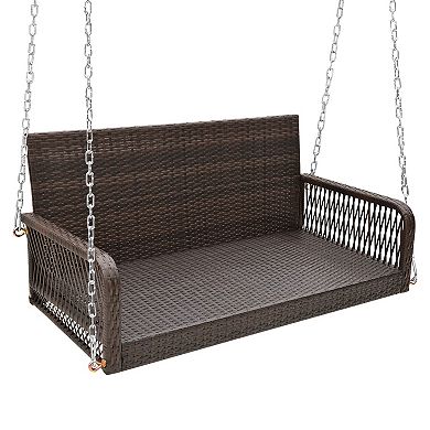2-person Outdoor Wicker Porch Swing With Seat And Back Cushions