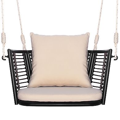 Single Person Hanging Seat With Woven Rattan Backrest For Backyard