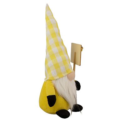Northlight Yellow Gingham Hat Springtime Gnome with Chalk Board Table Decor