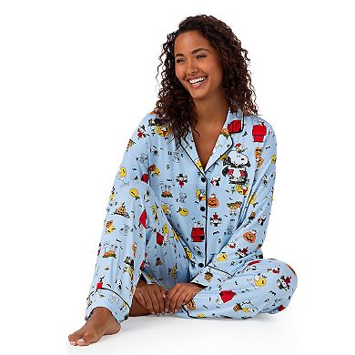 Women's Beauty Sleep Social Marcie Peanuts Halloween Long Sleeve Top & Pants Pajama Set