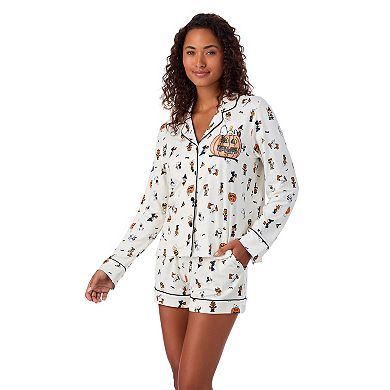 Women's Beauty Sleep Social Lucy Peanuts Halloween Long Sleeve Top & Shorts Pajama Set