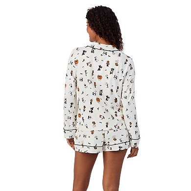 Women's Beauty Sleep Social Lucy Peanuts Halloween Long Sleeve Top & Shorts Pajama Set