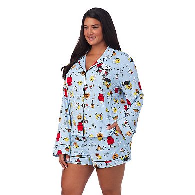 Plus Size Beauty Sleep Social Lucy Peanuts Halloween Long Sleeve Top & Shorts Pajama Set