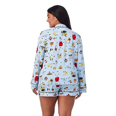 Plus Size Beauty Sleep Social Lucy Peanuts Halloween Long Sleeve Top & Shorts Pajama Set