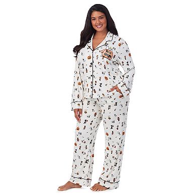 Plus Size Beauty Sleep Marcie Social Peanuts Halloween Long Sleeve Top & Bottoms Pajama Set