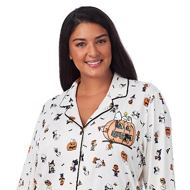 Plus Size Beauty Sleep Marcie Social Peanuts Halloween Long Sleeve Top & Bottoms Pajama Set