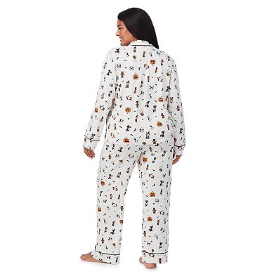 Plus Size Beauty Sleep Marcie Social Peanuts Halloween Long Sleeve Top & Bottoms Pajama Set