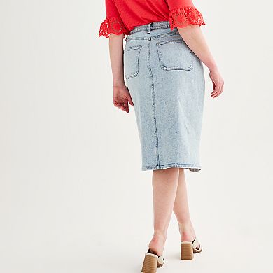 Plus Size Sonoma Goods For Life Button Fly Midi Denim Jean Skirt