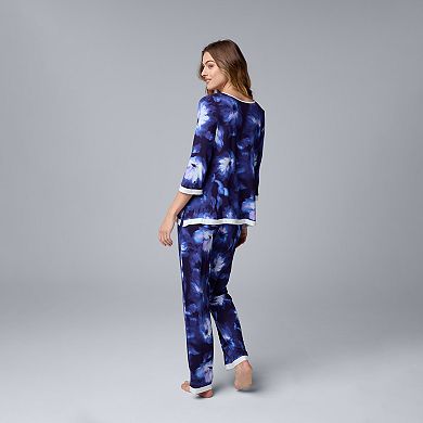 Women's Simply Vera Vera Wang 3/4 Sleeve Pajama Top & Pajama Pants Set