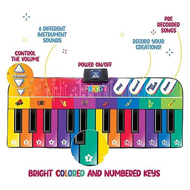 Colorful Keyboard Playmat 71" 24 Keys Piano Play Mat Record, Playback, Demo, Play, Adjustable Vol.