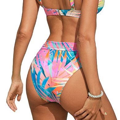 Women's CUPSHE Abstract Tropical Print Banded Highrise Bikini Bottoms